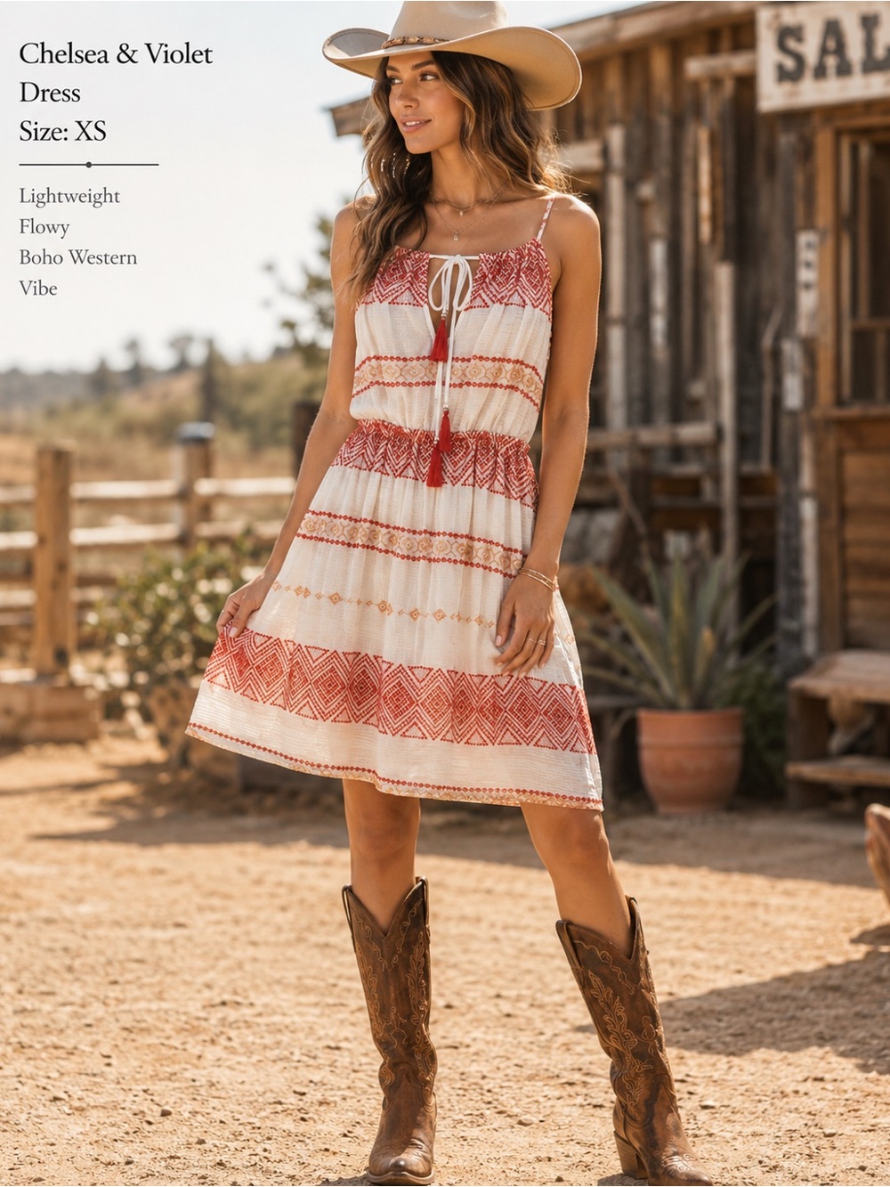 Chelsea & Violet Boho Western Tassel Dress | Size XS | Festival Cottagecore